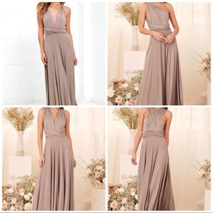 NWT Lulu’s Tricks of the Trade Taupe Maxi Dress